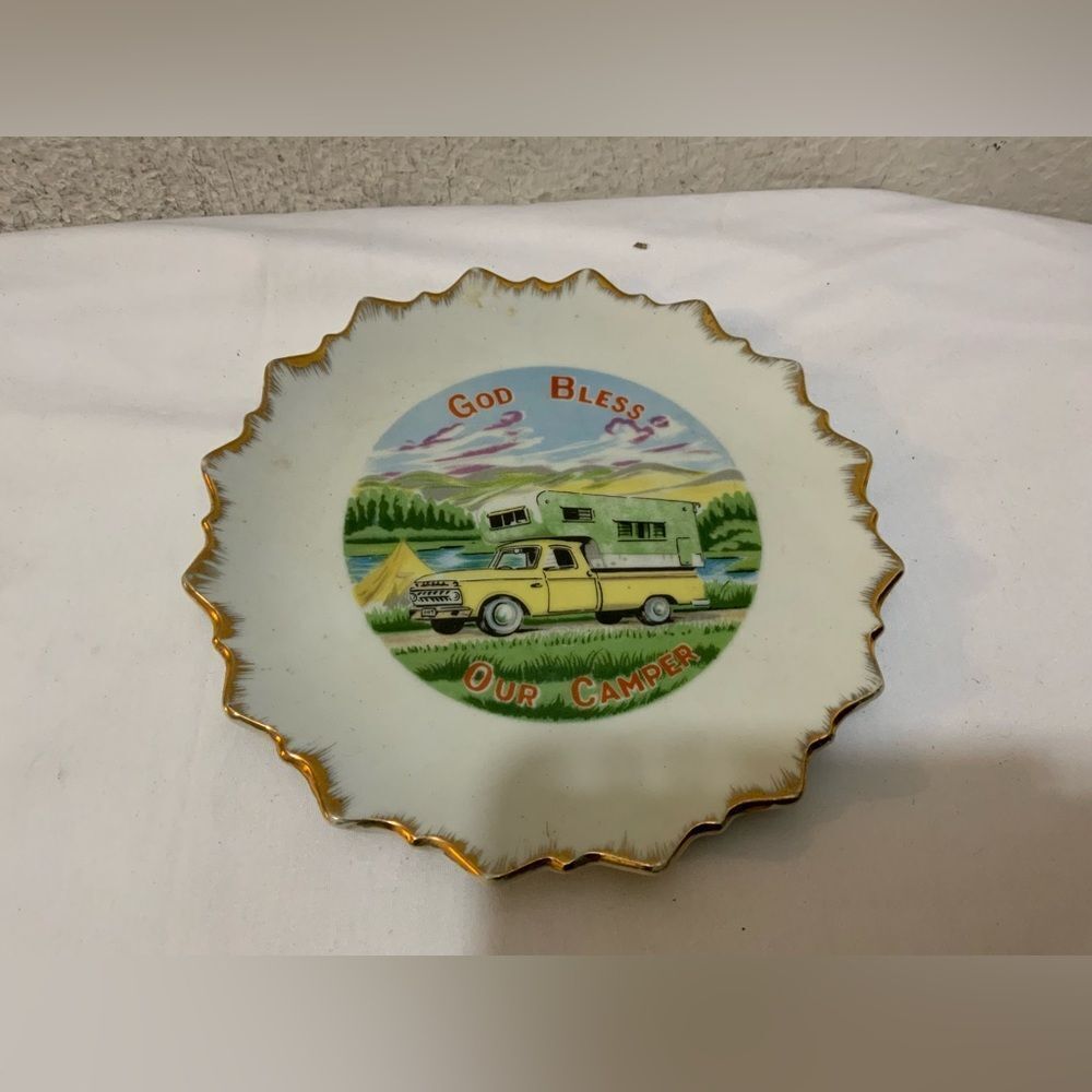 Vintage "God Bless Our Camper" Collectible Wall Decor Plate Retro Americana